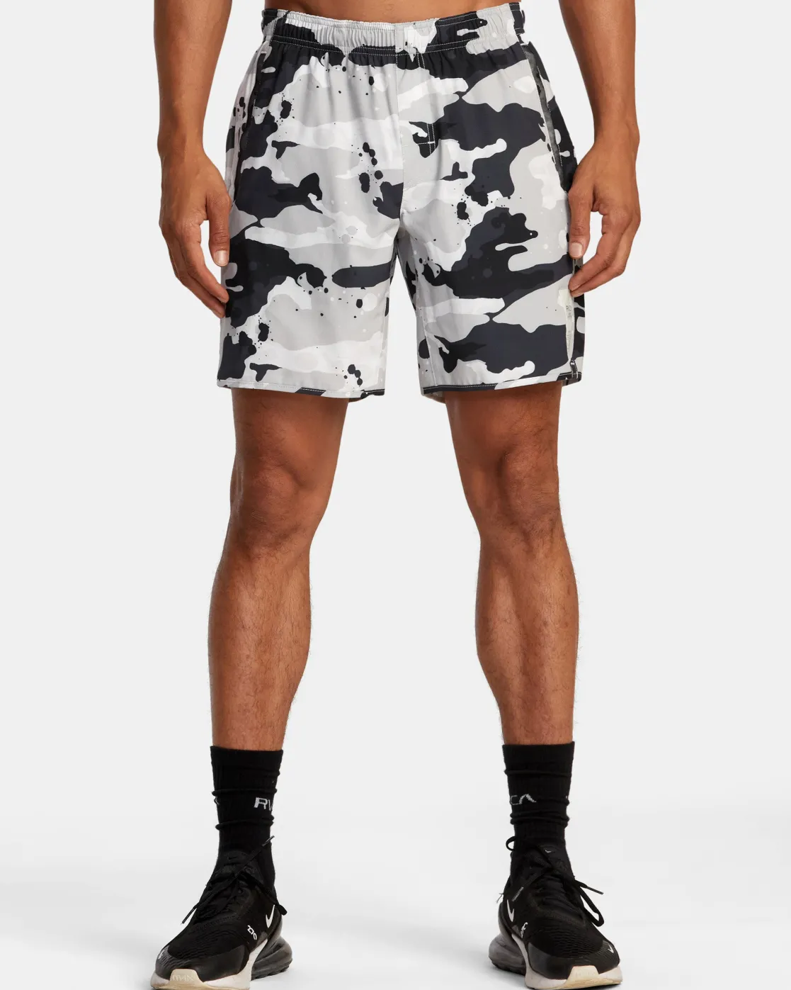 RVCA BEDWIN X STASH YOGGER STRETCH 17" ELASTIC WAIST SHORTS Black/White Sale