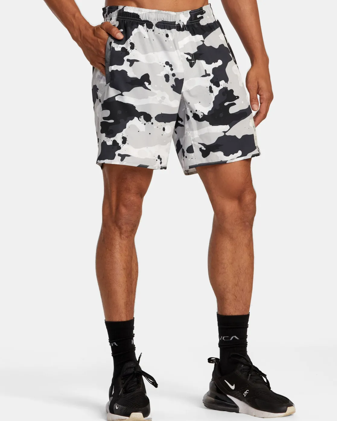 RVCA BEDWIN X STASH YOGGER STRETCH 17" ELASTIC WAIST SHORTS Black/White Sale