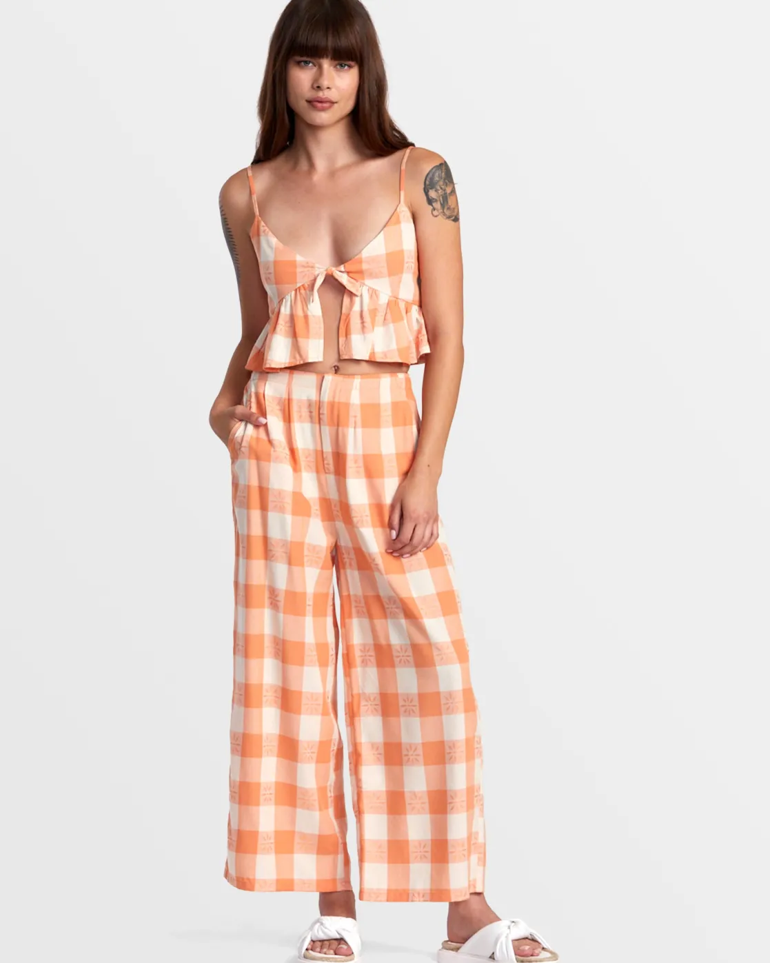RVCA CALLUM PRINTED WIDE LEG PANTS Copper Tan Hot