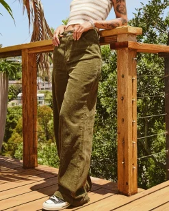 RVCA COCO CORDUROY WIDE LEG PANTS Dark Olive Hot