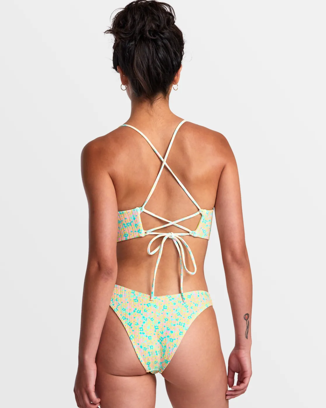 RVCA CONFETTI STRAPPY CROP BIKINI TOP Neon Green Clearance