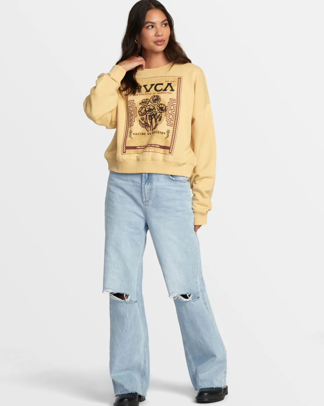 RVCA COURT CREWNECK SWEATSHIRT Sahara Sun Hot