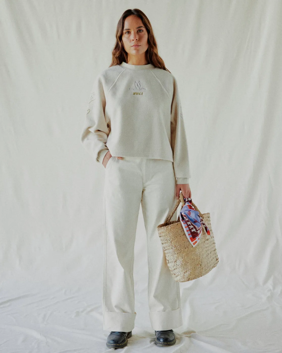 RVCA GABRIELLE MONCEAUX CREWNECK SWEATSHIRT Ecru Sale