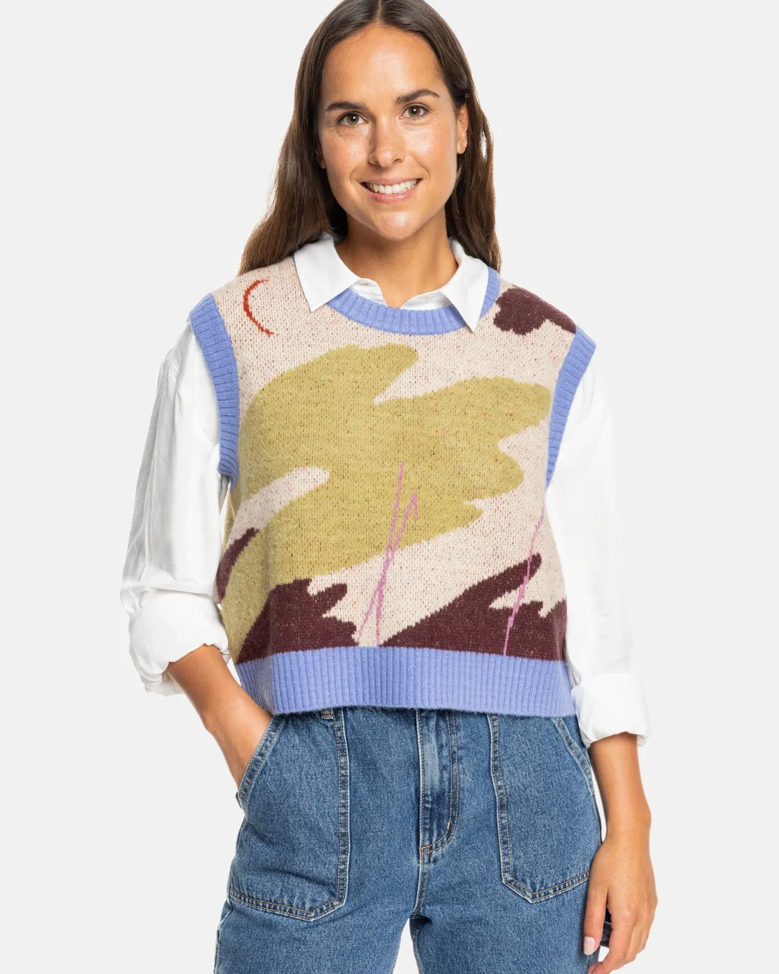 RVCA GABRIELLE SWEATER VEST Ecru New