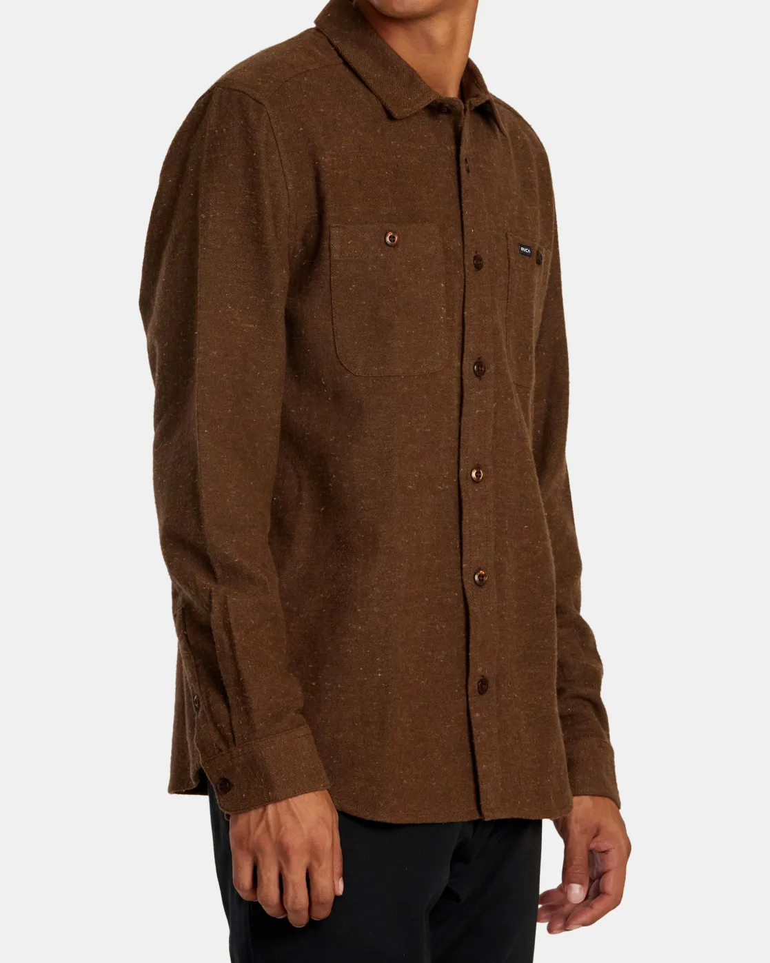 RVCA HARVEST NEPS LONG SLEEVE FLANNEL SHIRT Bombay Brown
