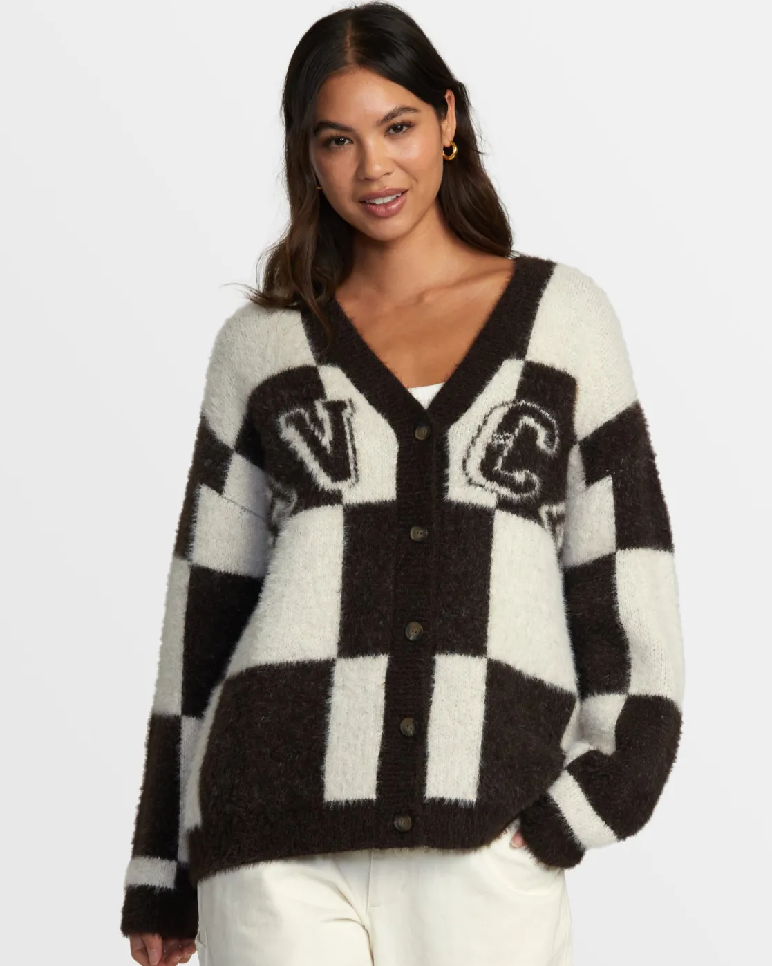 RVCA HERE WE ARE CARDIGAN SWEATER Chocolate Torte Clearance