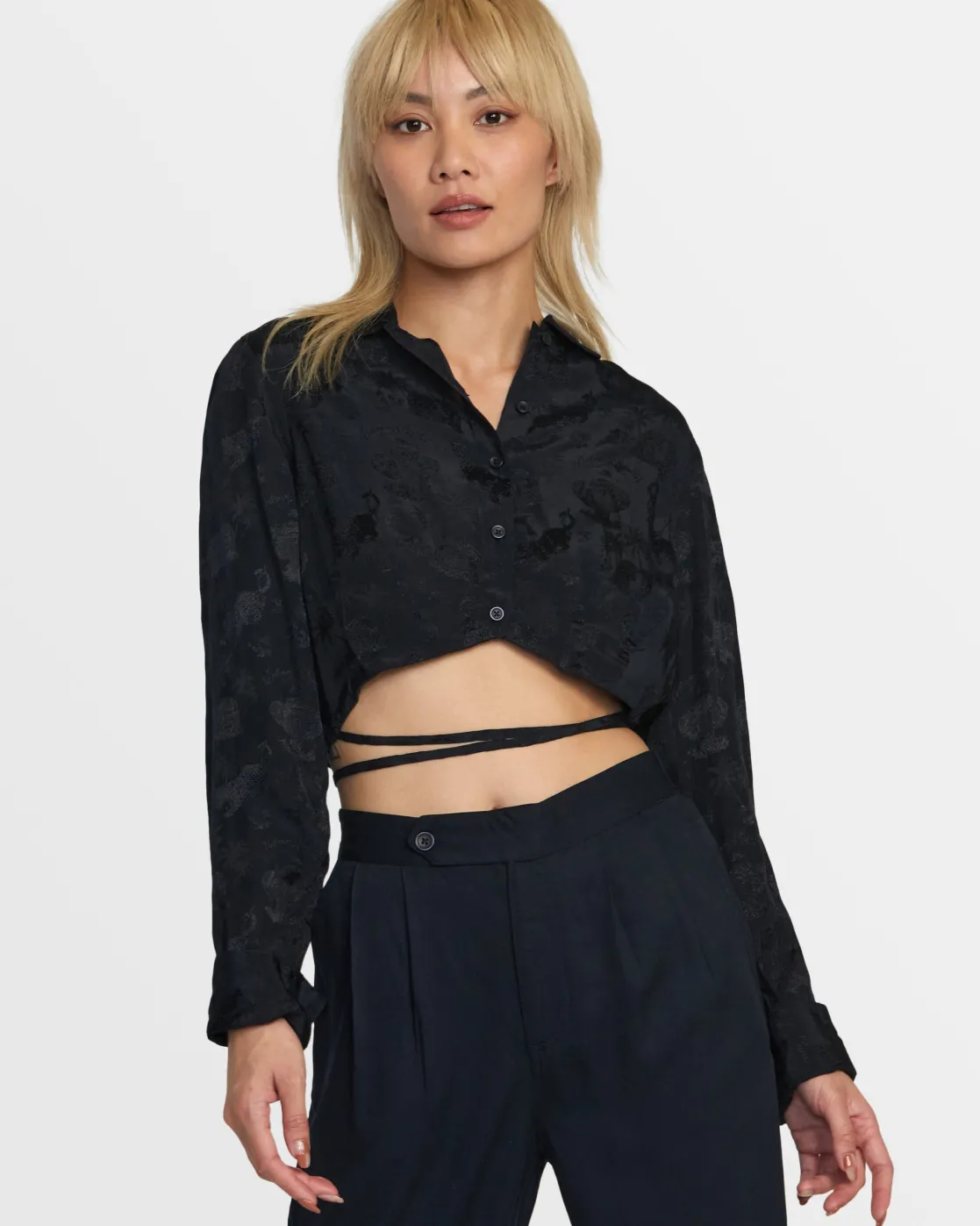 RVCA INVISIBLE MAN LONG SLEEVE CROP TOP Black Best