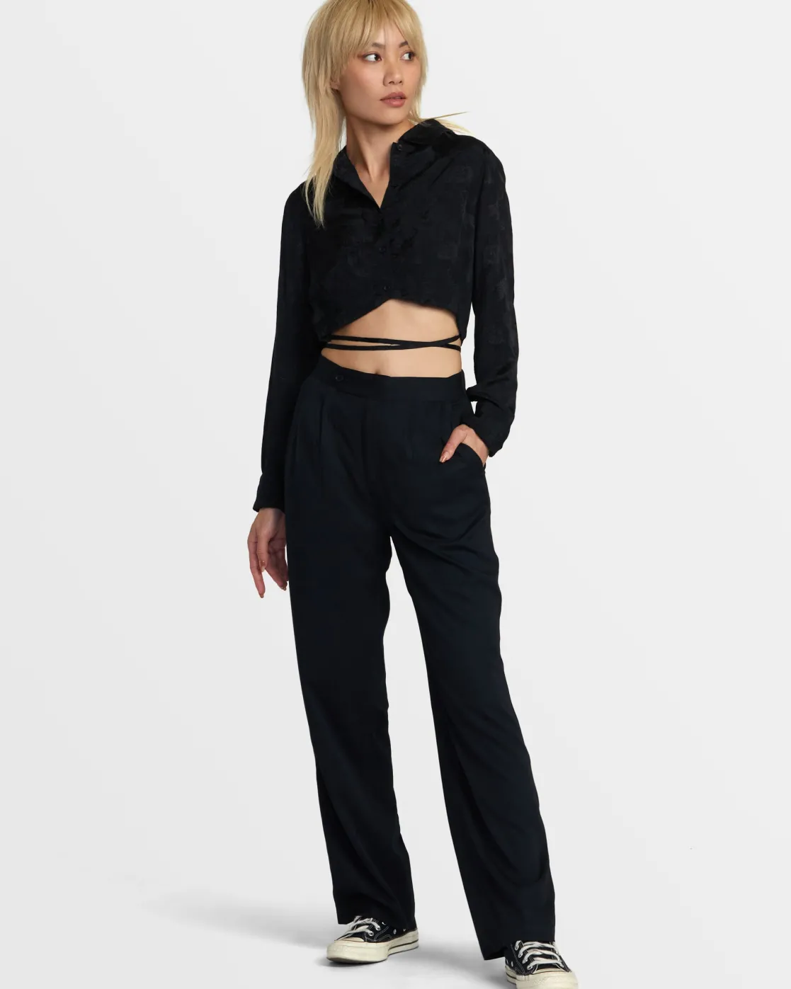 RVCA INVISIBLE MAN LONG SLEEVE CROP TOP Black Best