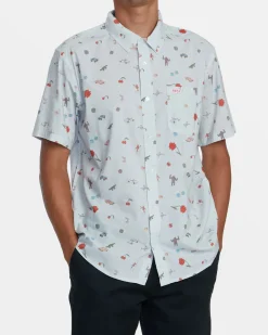 RVCA LUKE P SHORT SLEEVE SHIRT Light Blue Clearance
