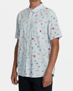 RVCA LUKE P SHORT SLEEVE SHIRT Light Blue Clearance