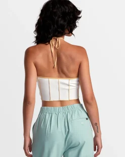 RVCA PIPER HALTER CROP TOP Latte Discount
