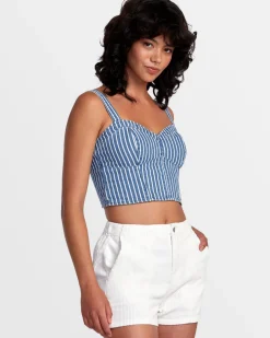 RVCA PORTIA DENIM CROP TOP Washed Indigo New