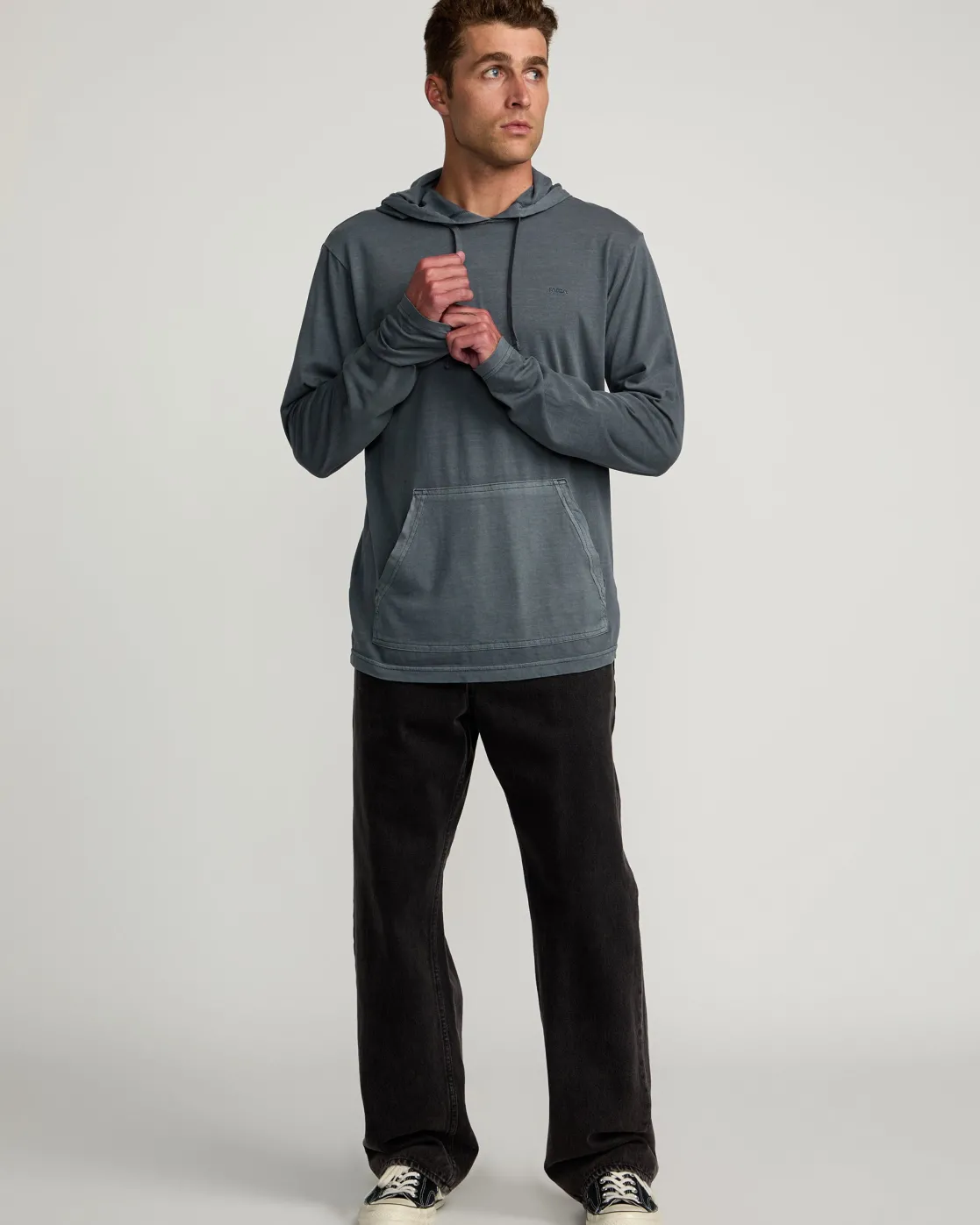 RVCA PTC PIGMENT HOODED LONG SLEEVE TEE Garage Blue Online