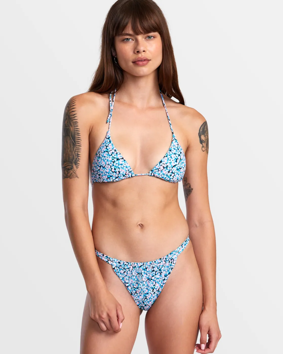 RVCA SPRINKLES HALTER TRIANGLE BIKINI TOP Black Floral