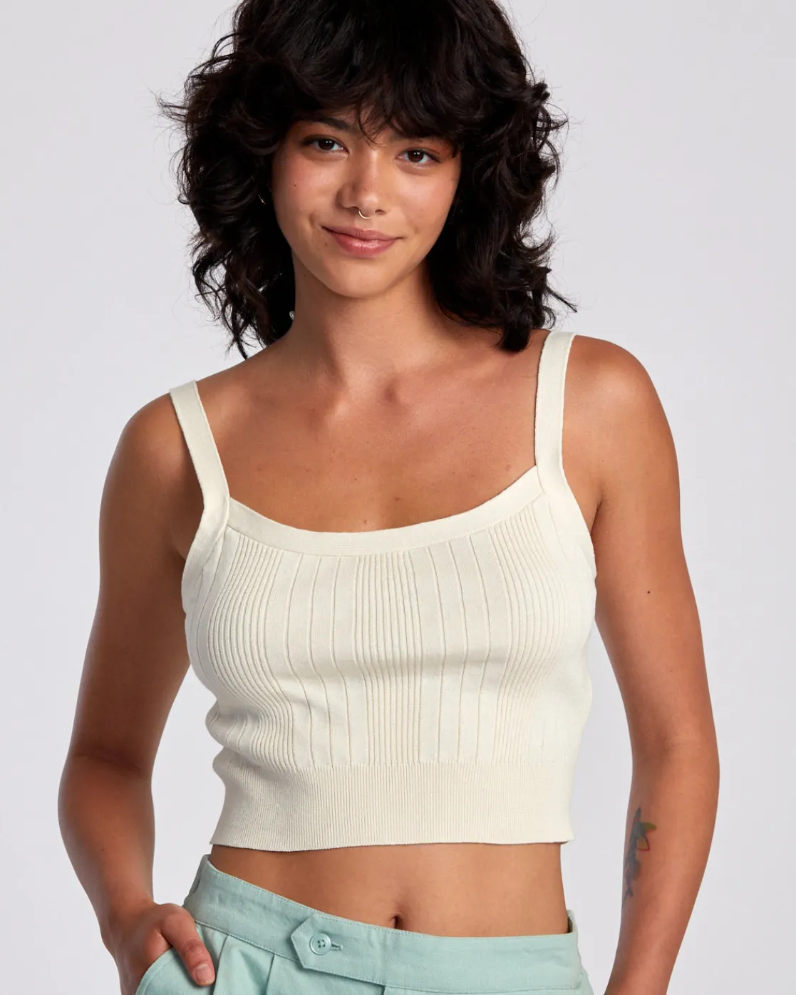 RVCA TATUM SWEATER TANK TOP Latte New