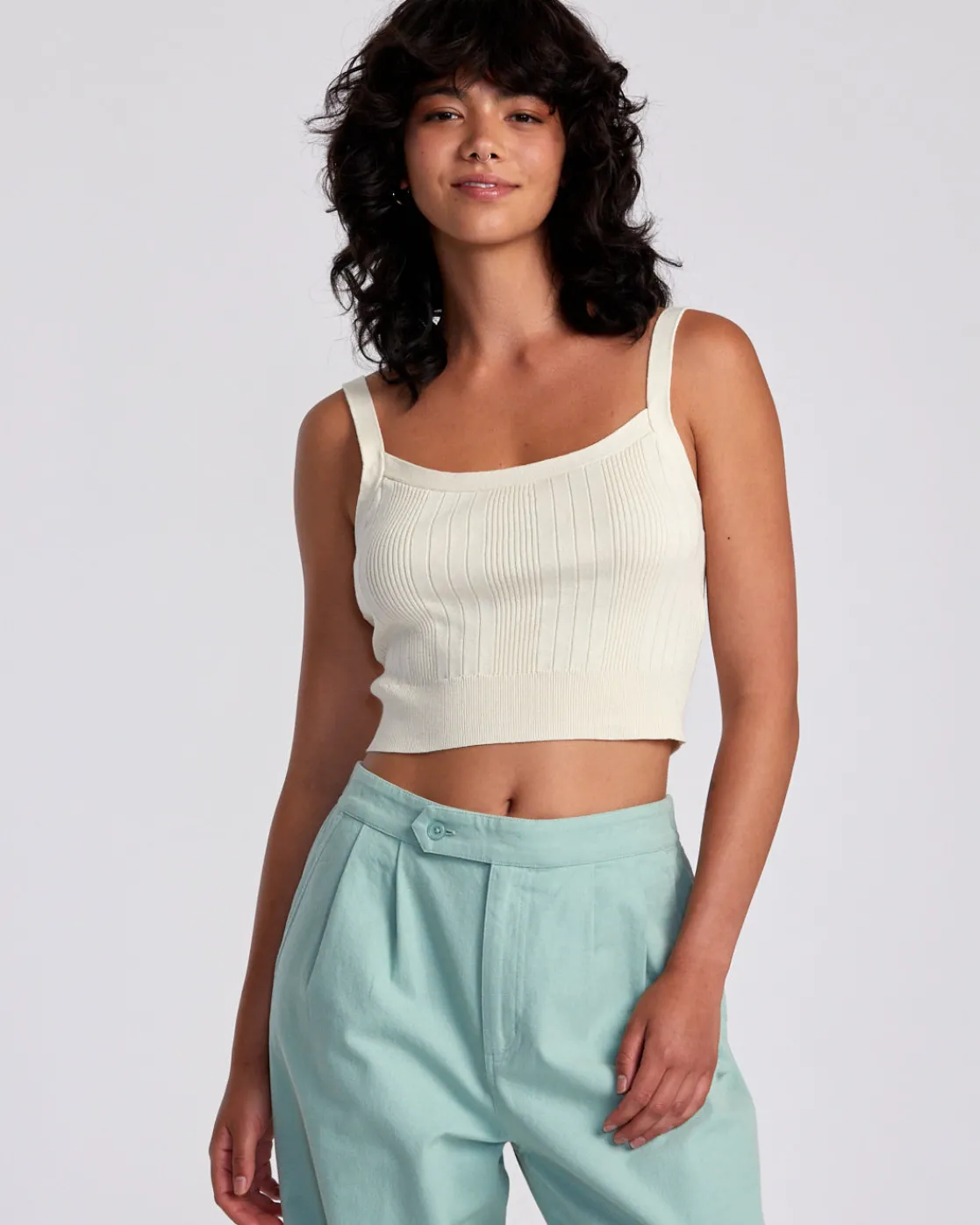 RVCA TATUM SWEATER TANK TOP Latte New