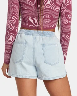 RVCA VENICE DENIM SHORTS Bleach Wash Clearance